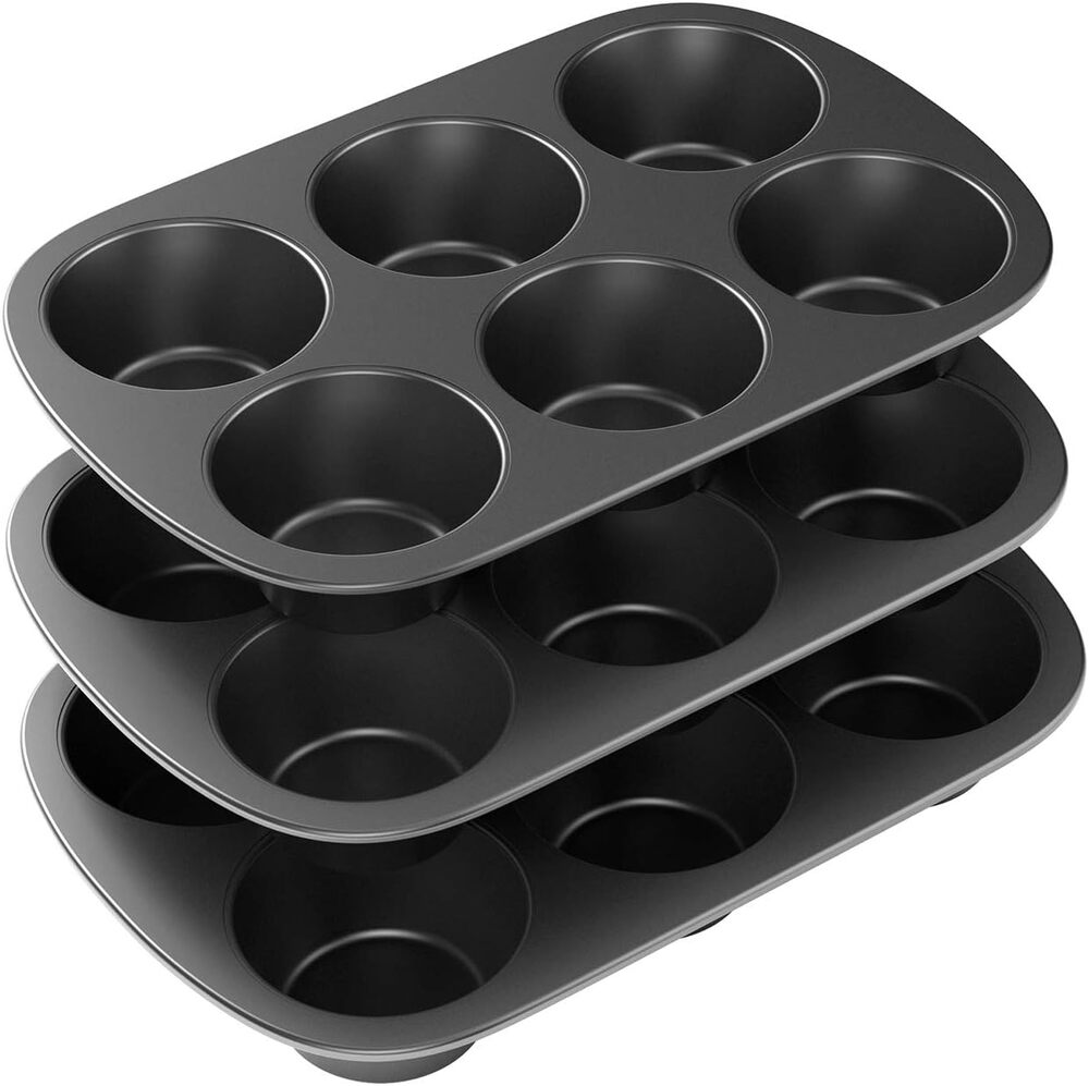 3 Pack Nonstick Muffin Pan, Carbon Steel Cupcake Pan, 6 Cup Jumbo